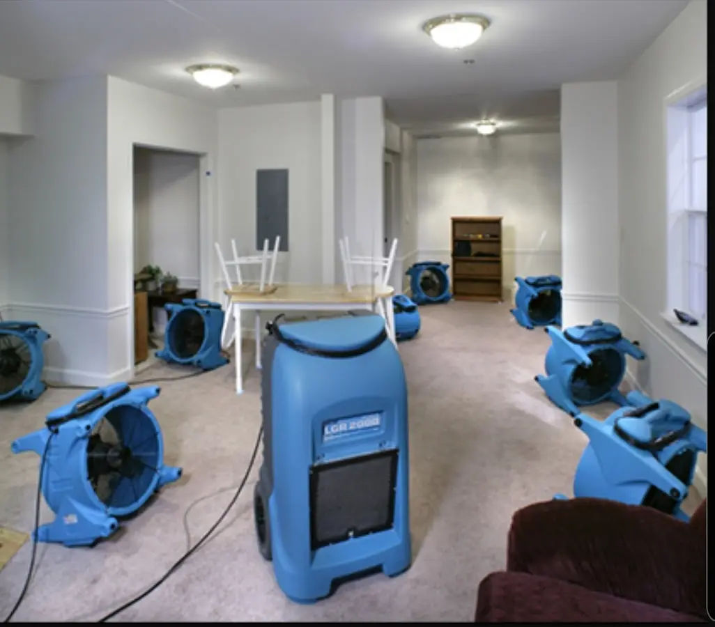 Air movers and dehumidifier setup for Water Damage Restoration in Brentwood